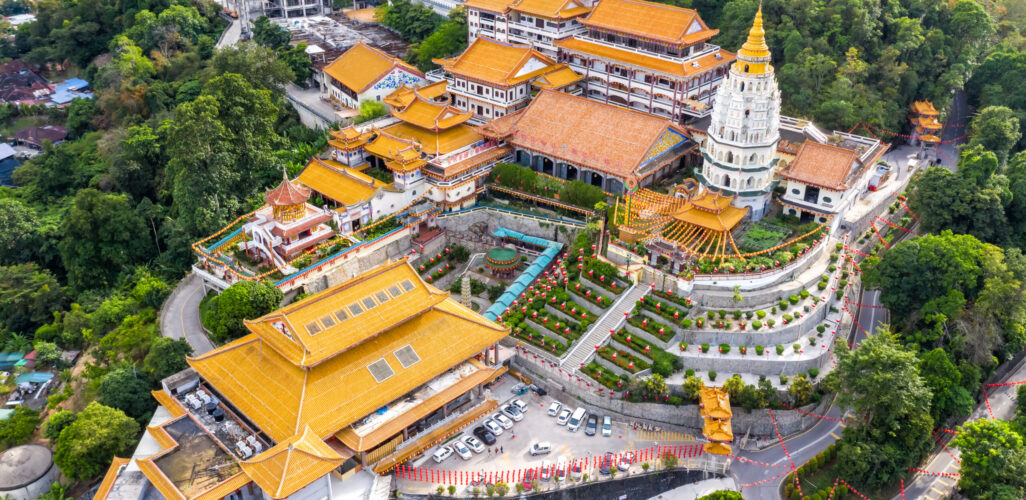 Kek Lok Si Temple aerial photo on Penang island in Malaysia