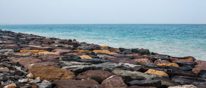Sea landscape, rocks, sea and blue sky