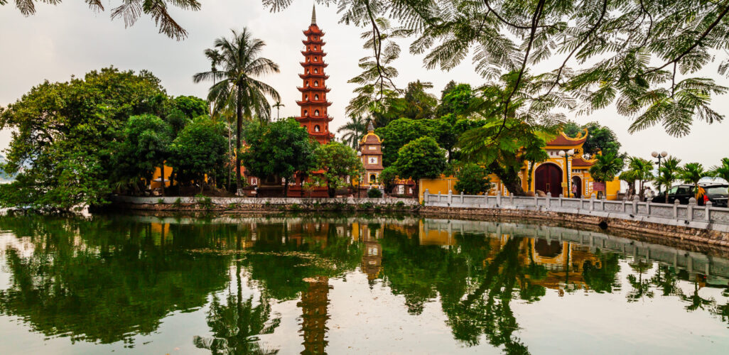 Tran Quoc pagoda in the morning, the oldest temple in Hanoi, Vietnam.