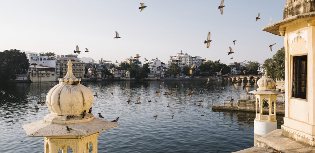 Udaipur city view from a hotel balcony in Rajasthan, India
